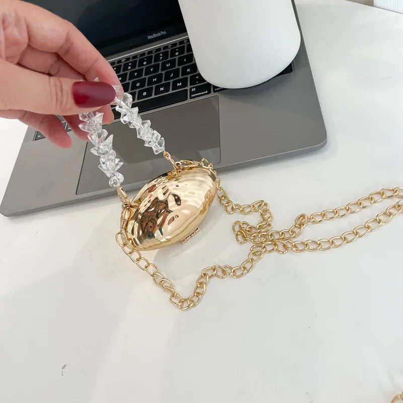 Mini Metallic Shell Bag | Designer Chain Crossbody Purse Luxegan