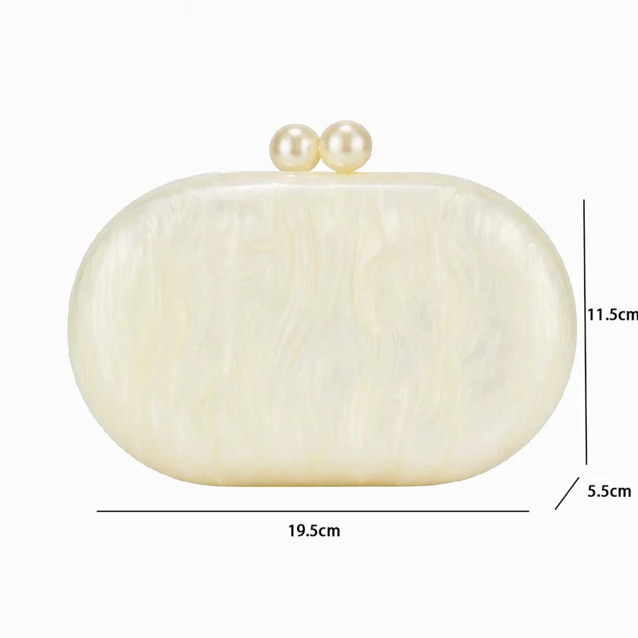 Novelty Oval Shell Shaped Clutch | Sophisticated "Pearlescent" Silhouette | Elegant Acrylic Long Chain Shoulder Bag | "Dignified" High-Performance Banquet Essential for Radiant Versatile Styling Luxegan