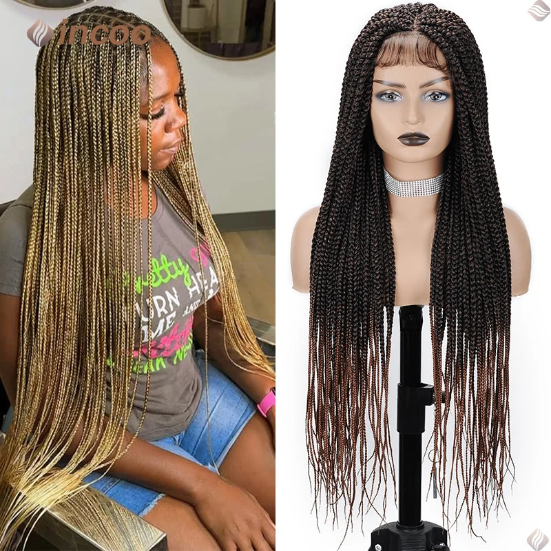 Knotless Box Braids Full Lace Wig | Cornrow Accents | Synthetic Braids | Black Women Luxegan