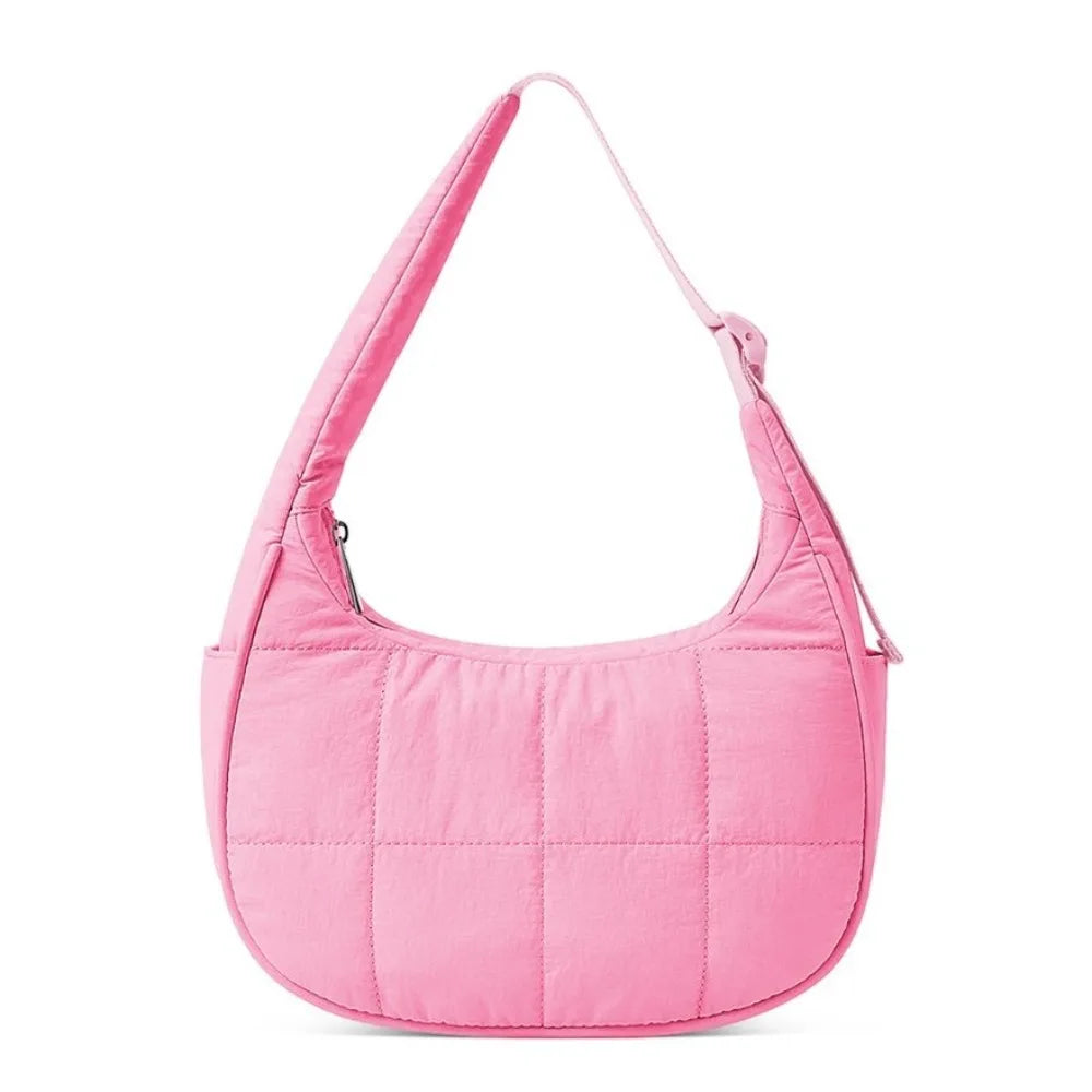 New Fashion Puffy Puffer Shoulder Bag | Large Capacity Waterproof Nylon Underarm Bag with Adjustable Strap (Women/Girl) Luxegan