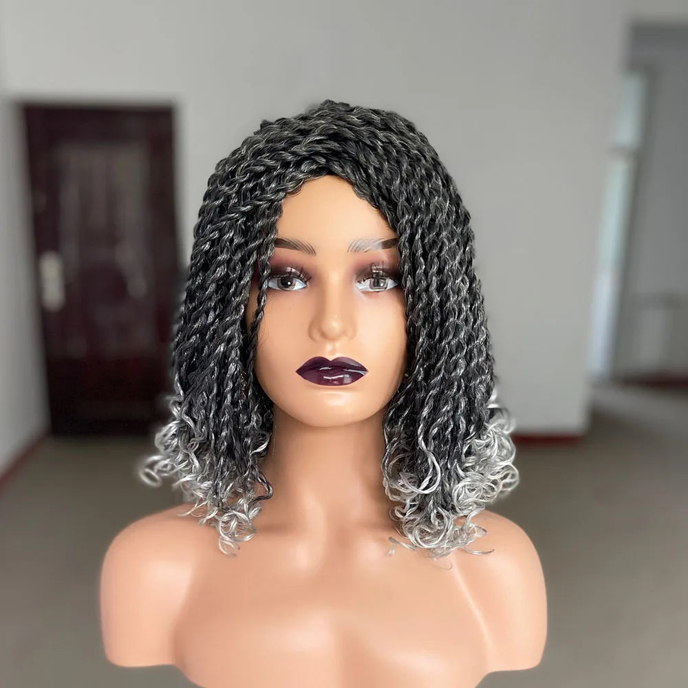 Short Ombre Bug Twist Braided Bob Wig | Crochet Hair | Synthetic African Braids | Black Women Luxegan