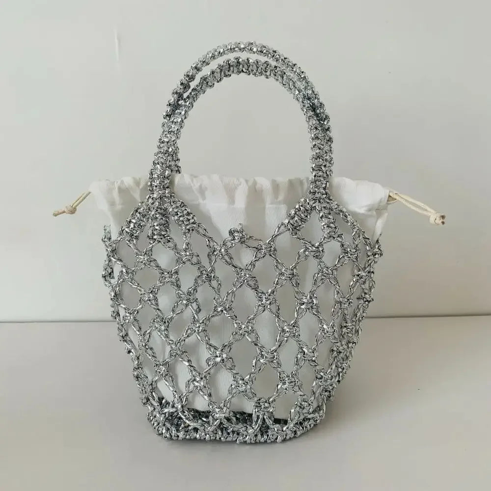 Fashion Luxury Women Woven Handbag Large Capacity Storage Bag | Drawstring Bag Portable Woven Bag Weave Bucket Bag For Girls Luxegan