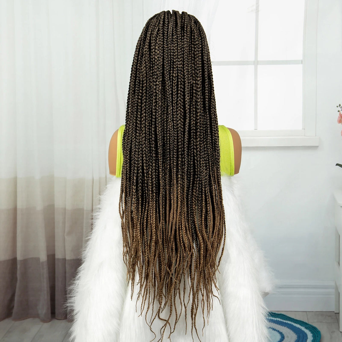 Synthetic Braided Wig Synthetic Hair Lace Front Wigs Box Braided Wigs for Black Women 36 Inches Micro Braids Wigs with Baby Hair Luxegan