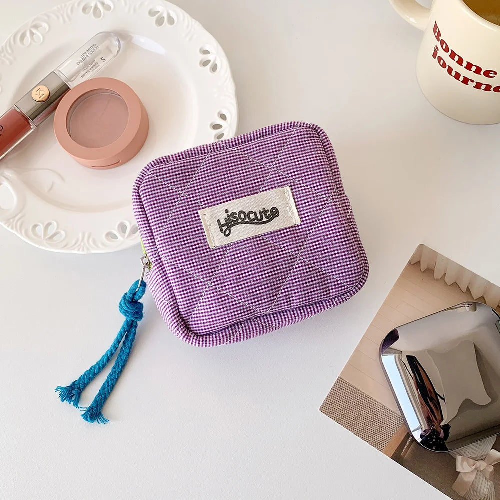 Korean Simple Square Grid Coin Purse | Portable Zipper Storage Bag Luxegan