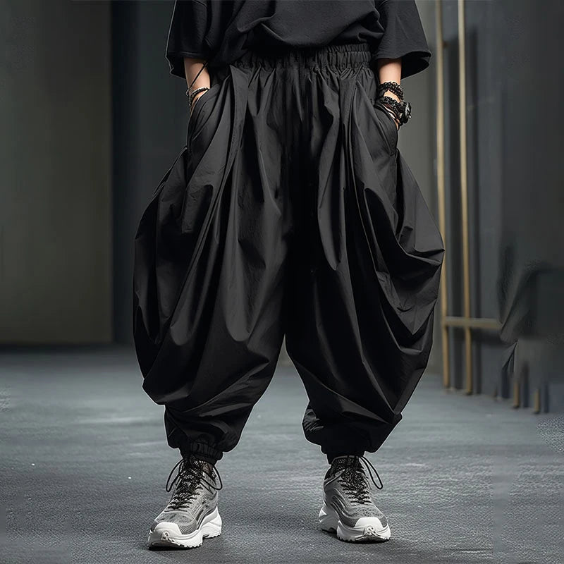 Irregular Drop-Crotch Harem Pants | Sophisticated Mid-Waist Wide-Leg Silhouette | Elegant "Full-Length" Streetwear Joggers | "Dignified" Pleated Loose Trousers for Radiant Versatile Styling Luxegan