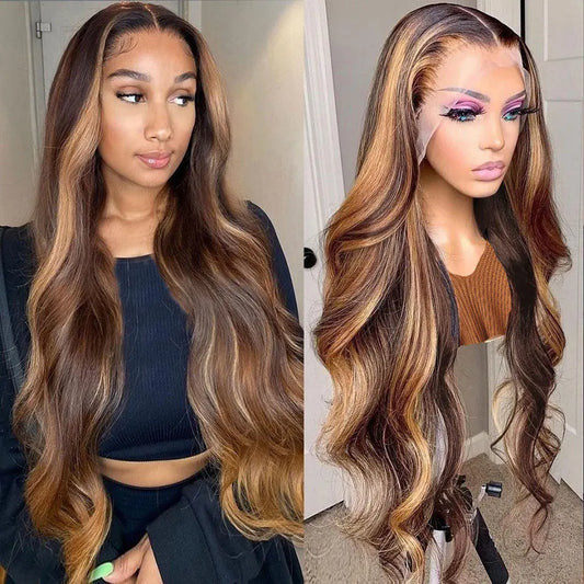 Highlighted Body Wave Brazilian Human Hair Wig | Sophisticated 360 Lace Frontal & HD Lace Options | Elegant 26+ Inch Long Remy Hair | "Dignified" Pre-Plucked Highlighted Lace Frontal for Versatile Glamour Luxegan