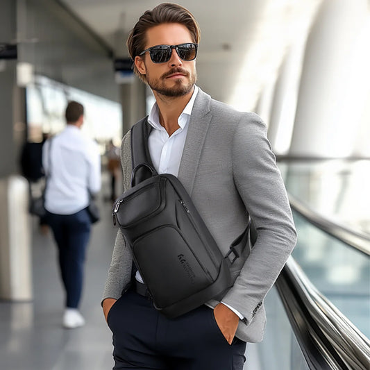 Business Crossbody Messenger Bag | Sophisticated "Box" Silhouette | Waterproof Travel Chest Bag for 11.3-inch iPad | "Dignified" High-Performance HK-6951B Essential for Radiant Versatile Styling Luxegan
