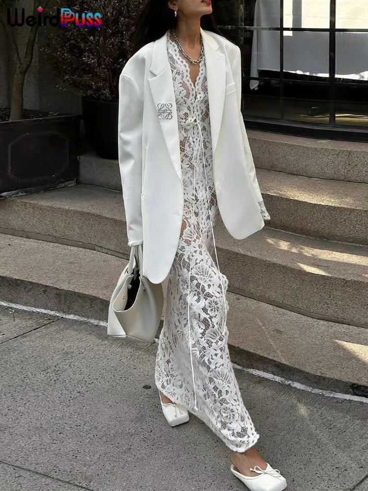 Women's Embroidery Ruffles Long Dress | Sexy Deep V-Neck See-Through Tassel Gown | Elegant Solid Color Floor-Length Straight Vestido | High Stretch Slim Fit Petal Sleeve Model K24D51295 Luxegan