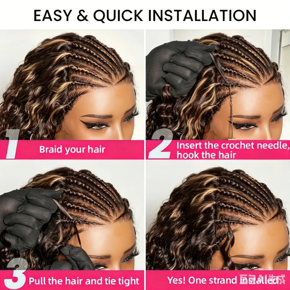 4/27 Highlight Deep Wave Crochet Human Hair Extensions | 100% Remy Brazilian Hair | 14–24 Inches Luxegan
