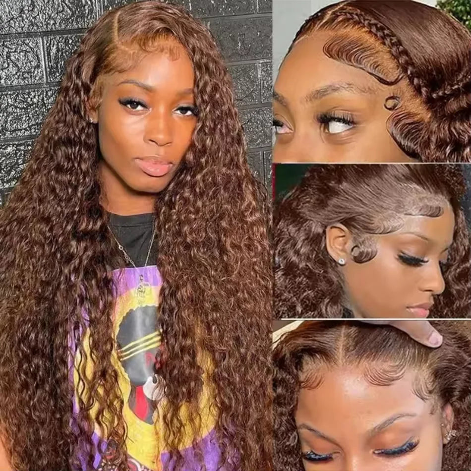 30-Inch Chocolate Brown Loose Deep Wave HD Lace Wig | Sophisticated 13x6 & 13x4 Transparent Frontal | Elegant "100% Brazilian Remy" Silhouette | "Dignified" Pre-Plucked Curly Human Hair for Radiant Versatile Styling Luxegan