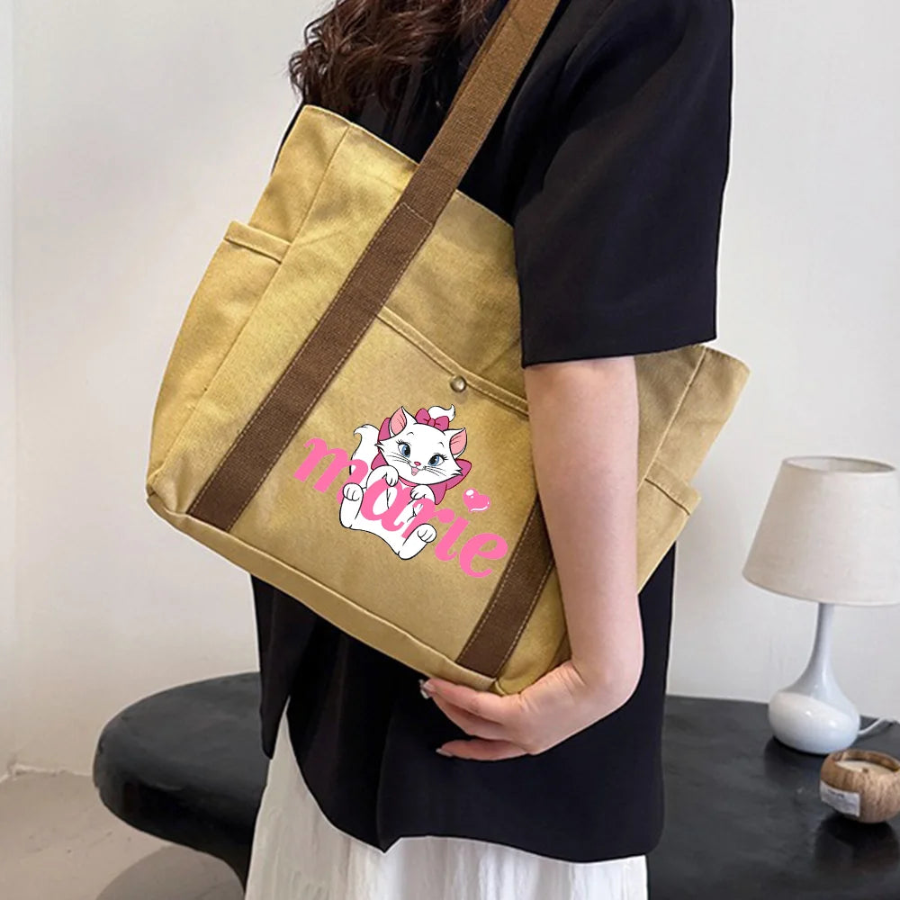 The Aristocats Marie Cat Large Capacity Canvas Tote Bags | Work Commuting Carrying Bag Student Outfit Book Shoulder Shopping Bag Luxegan