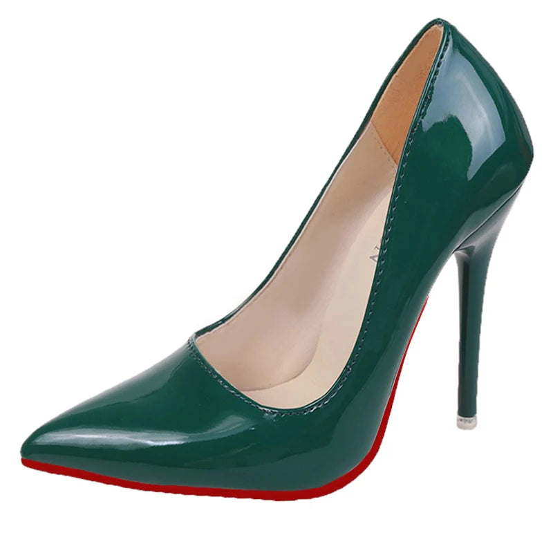Sexy 12cm Stiletto Pumps | Sophisticated Patent Leather Pointed Toe | Elegant "Super High" Red Dress Heels | "Dignified" Big Size 35–50 Handmade Shoes for Radiant Versatile Styling Luxegan