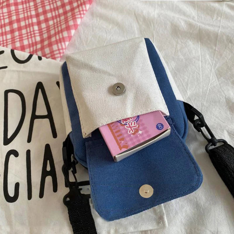 Korean Fashion Canvas Shoulder Bag | Small Messenger Crossbody for Girl Students | Sophisticated Cartoon Aesthetic Cotton Cloth Handbag | Fashion-Forward Square Canvas Bag for Daily Study & Leisure Luxegan