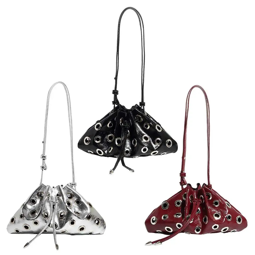 Y2K Retro Hobo Handbag | Metal Stud Large Capacity Drawstring Bag Luxegan