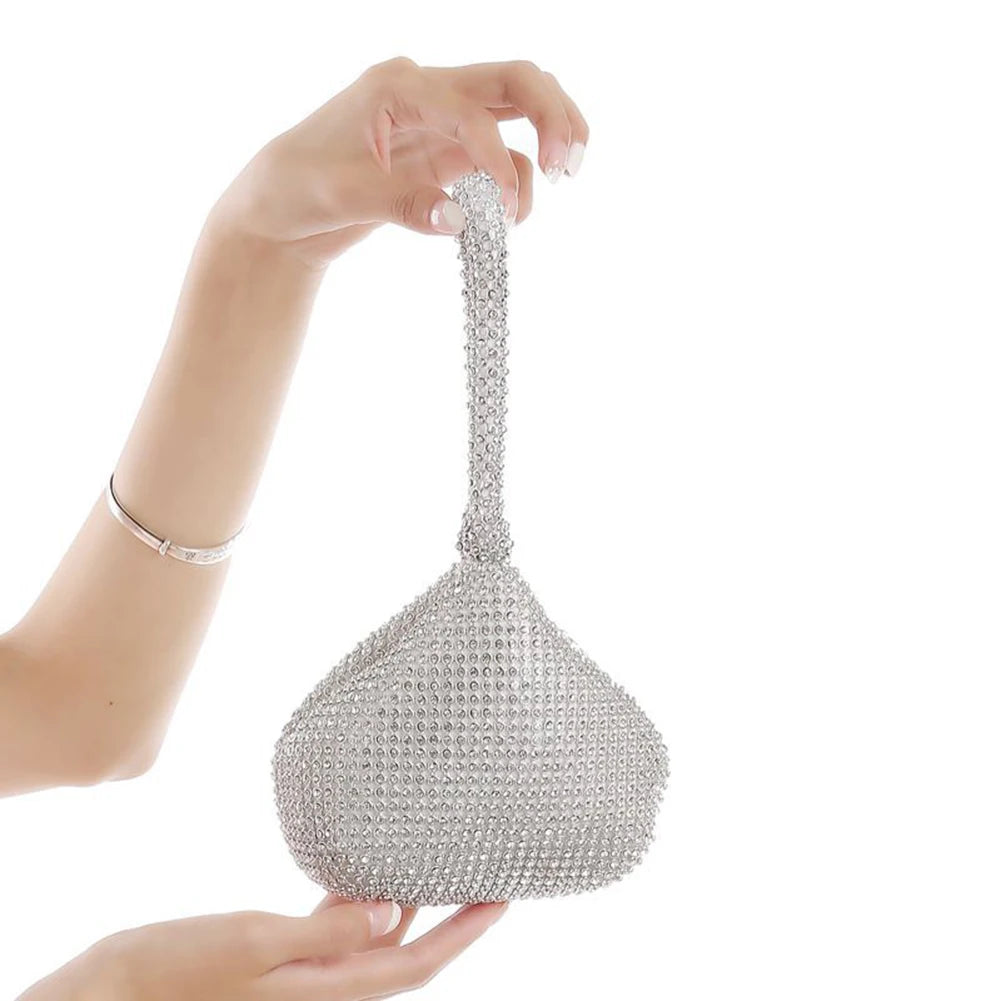 Sparkling Silver Diamond Mini Evening Clutch | Crystal Shiny Handbag & Wristlet Luxegan