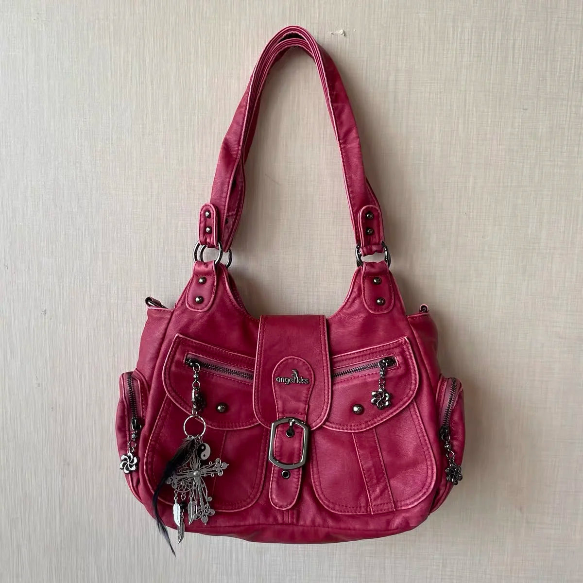 Trendy PU Leather Dumpling Shoulder Bag | Fashion Large Capacity Satchel & Top-Handle Purse | Versatile Multi-Pocket Handbag with "Flap" Design & 120cm Strap Luxegan