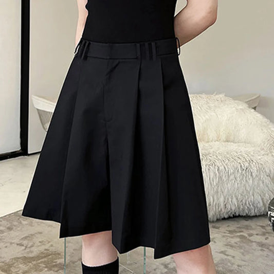 Solid Color Pleated Summer Shorts | Sophisticated Mid-Waist Loose Silhouette | Elegant "Knee-Length" Korean Style Streetwear | "Dignified" Zipper Fly Bottoms for Radiant Versatile Styling Luxegan