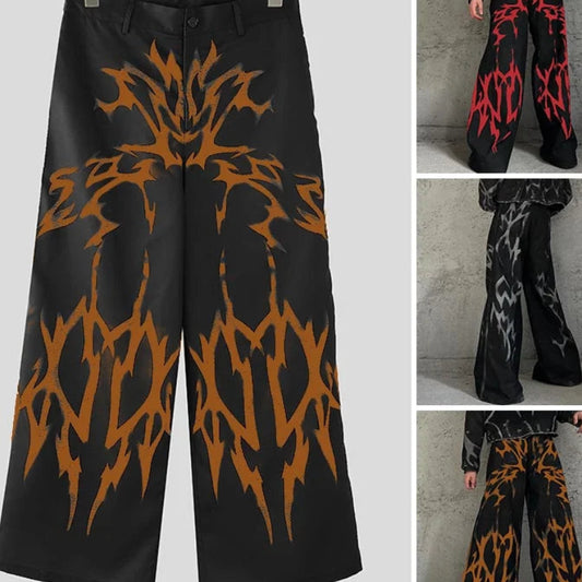 Printed Gradient Pattern Trousers | Sophisticated Mid-Waist Wide-Leg Silhouette | Elegant "Full-Length" Leisure Pantalons | "Dignified" Button Fly Casual Bottoms for Radiant Versatile Styling Luxegan