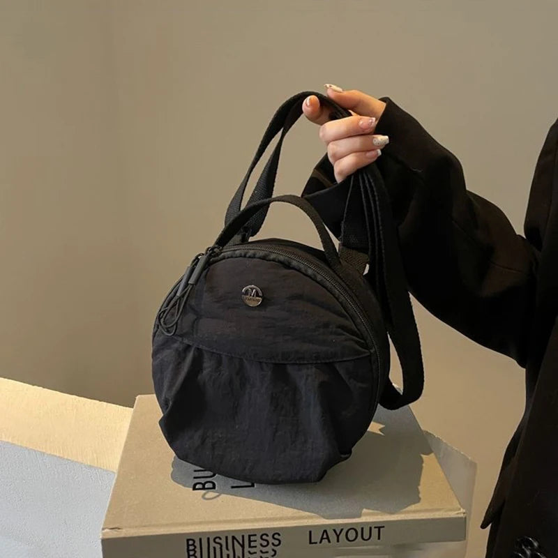 Cute Korean Style Nylon Shoulder Bag | Small Round Bag, Mini Crossbody Bag & Mobile Phone Storage Purse Luxegan