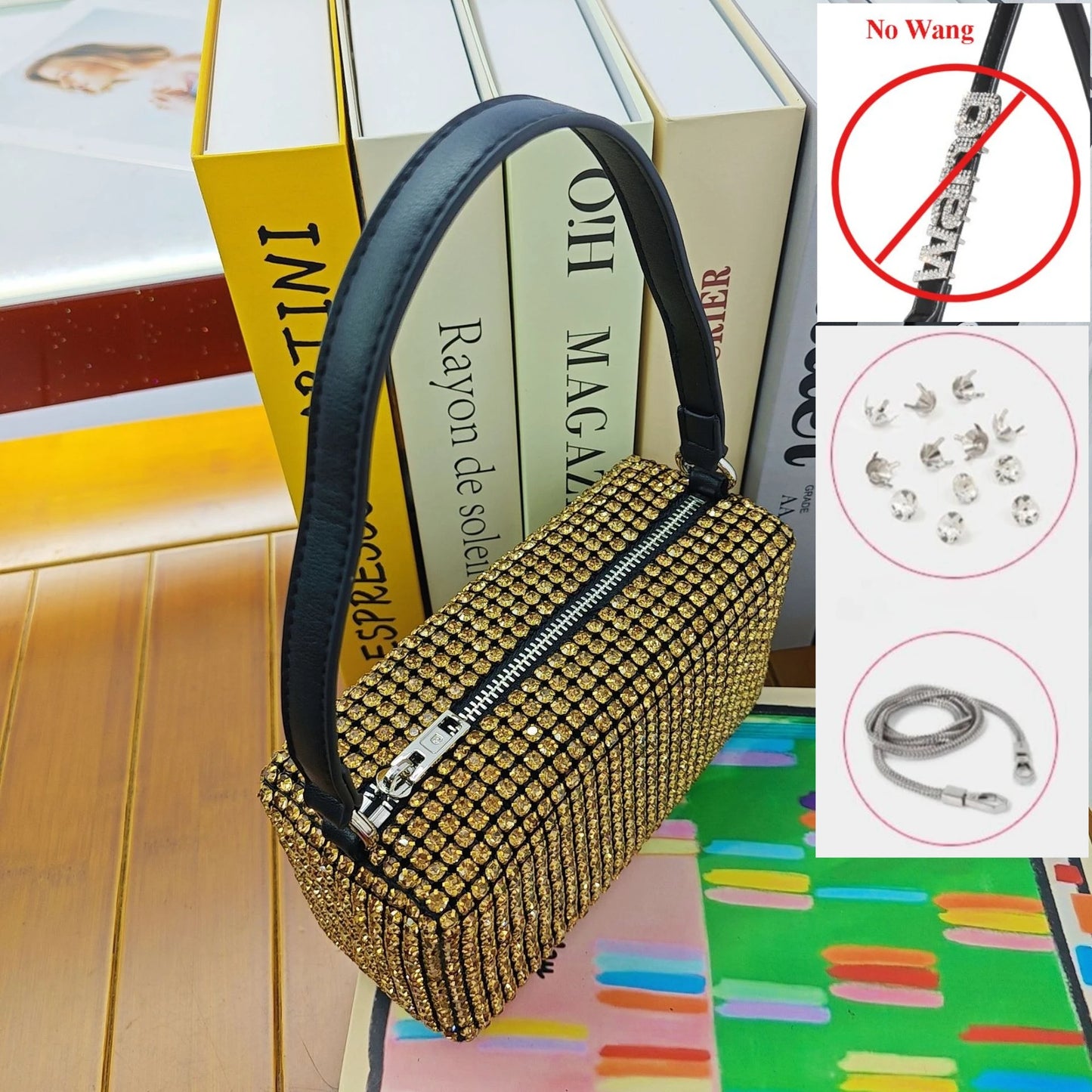 Super A Rhinestone Light Luxury Bag | Women's Summer High-End Texture Messenger & Portable Dinner Bag (Shiny Full Diamond Crossbody) Luxegan
