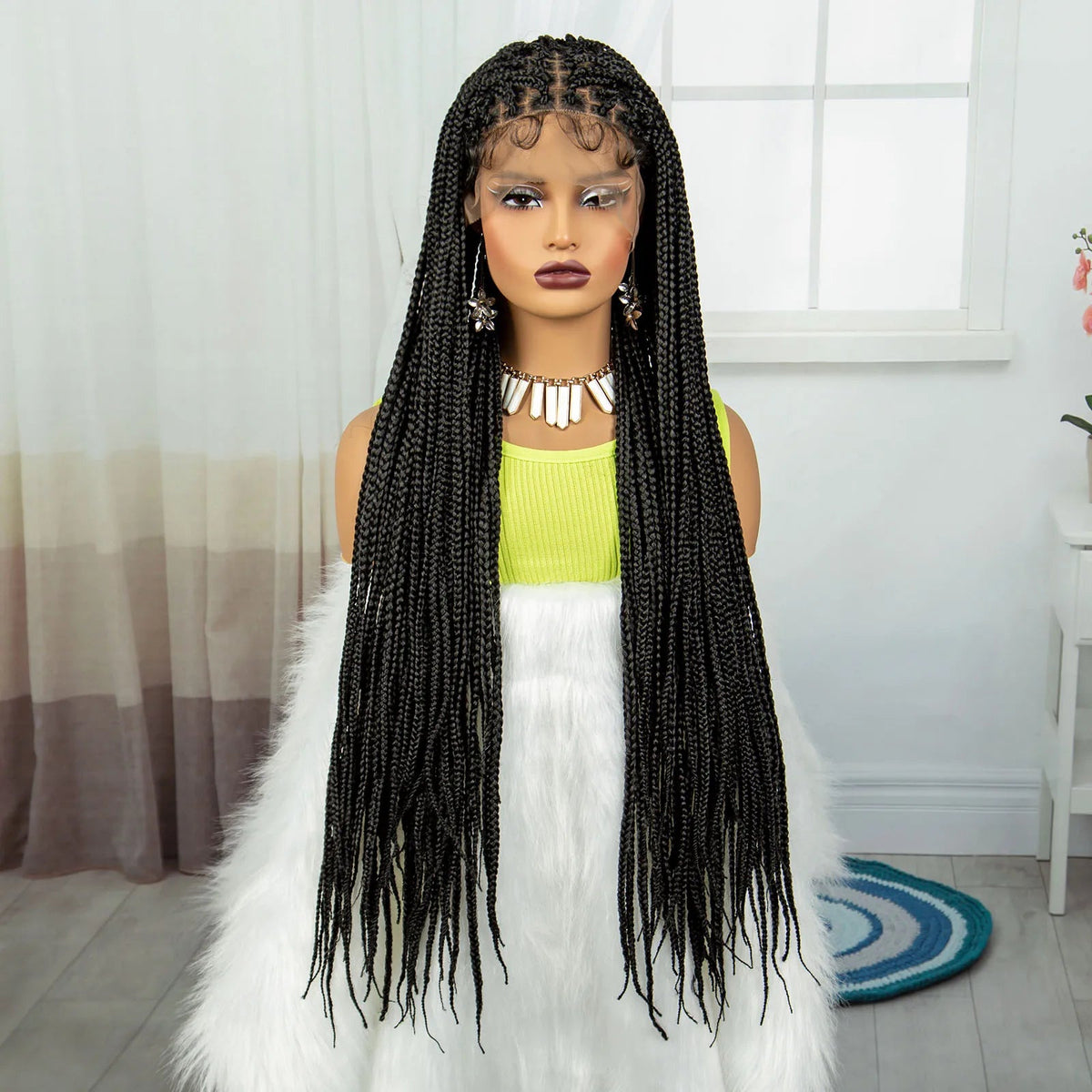 Synthetic Braided Wig Synthetic Hair Lace Front Wigs Box Braided Wigs for Black Women 36 Inches Micro Braids Wigs with Baby Hair Luxegan