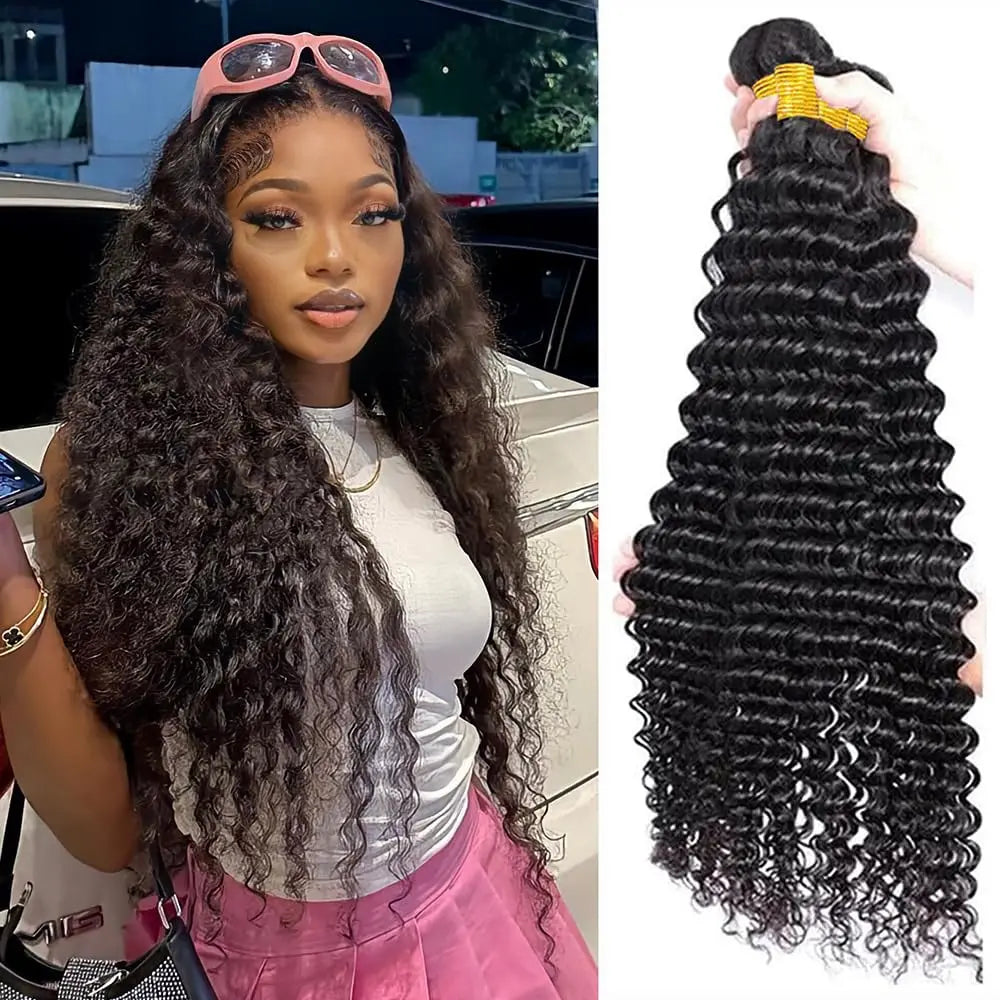 12A Deep Wave Malaysian Human Hair Bundles | Sophisticated "Deep Curly" Weave Extensions | Elegant 30–32 Inch