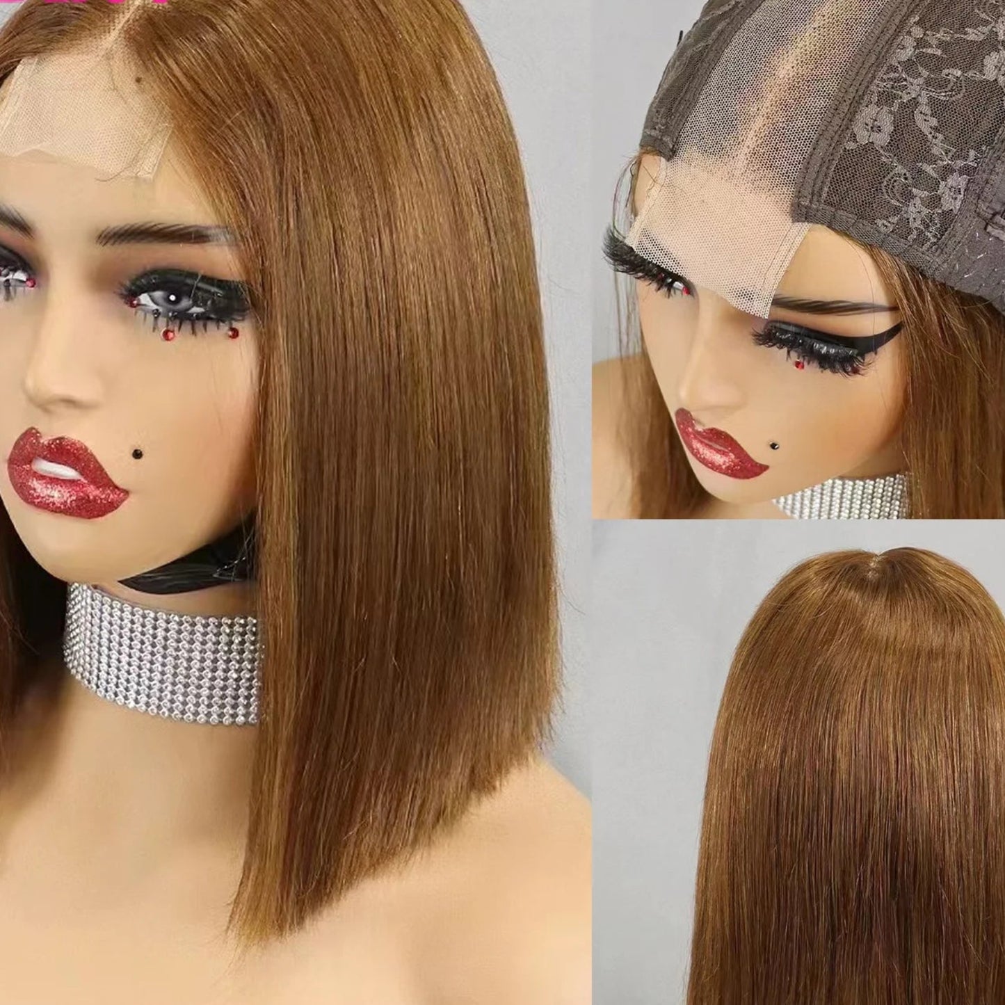 Super Double Drawn Bone Straight Short Bob Wig - 100% Burmese Remy Human Hair Glueless Wig - Transparent Swiss Lace Closure Pre-Plucked Straight Bob Wig for Women (4-16 Inch) Luxegan