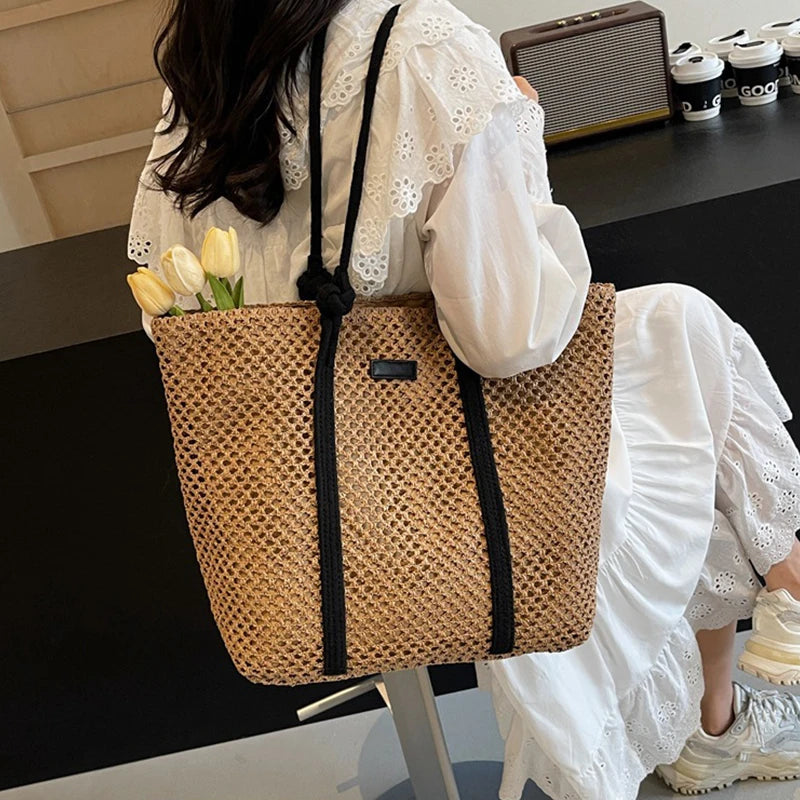 Woven Straw Tote Bag | Large Capacity Beach & Vacation Handbag Luxegan
