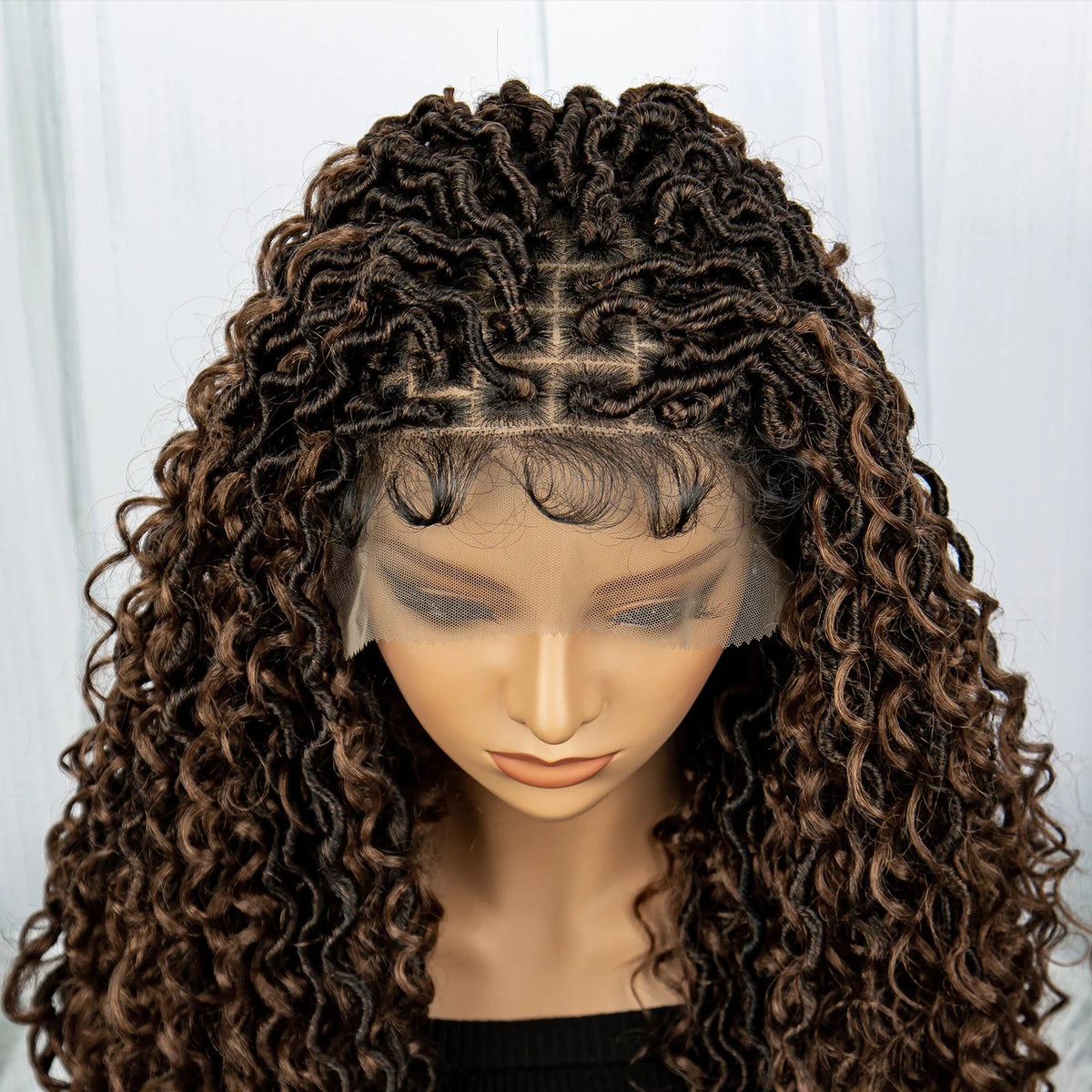 Faux Locs Braided Wigs Synthetic Dreadlock Braided Wigs With Curly Ends 26inch Lace Front Knotless Box Braids Wig with Baby Hair Luxegan