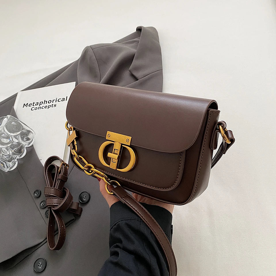 Retro Small PU Leather Bag Women's | Original Fashion Lock Crossbody Shoulder Sac & Senior Handbag Underarm Bag (Designer) Luxegan