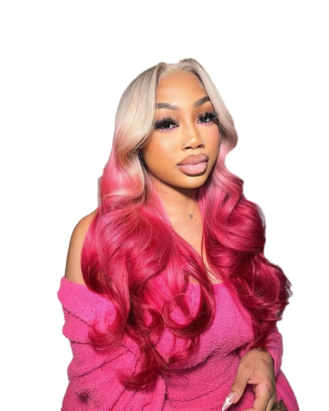 Ombre Grey Pink Red HD Lace Frontal Wig | 613 Colored Brazilian Human Hair Wig | 13x6 HD & 13x4 Transparent Swiss Lace Body Wave Long Wig for Women Luxegan