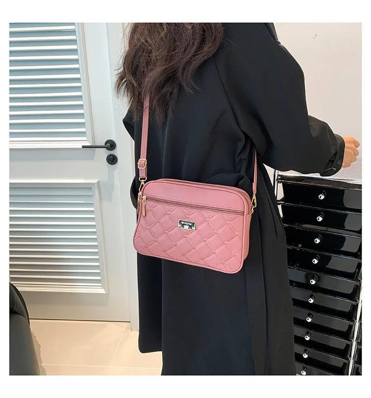 Women's New Cross Border Foreign Trade Lingge PU Crossbody Bag | Versatile Small Messenger Bag & One Shoulder Square Handbag Luxegan