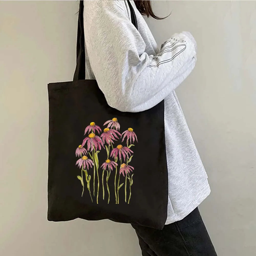 Succulove Floral Cotton Tote Bag | Large Capacity Handbag with Tulips, Hydrangeas, Sunflowers & More (Casual Shoulder Shopper, Eco-Friendly) Luxegan