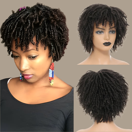 Short Afro Curly Faux Locs Wig | Twist Braids | Heat Resistant | Ombre Brown | Black Women Luxegan