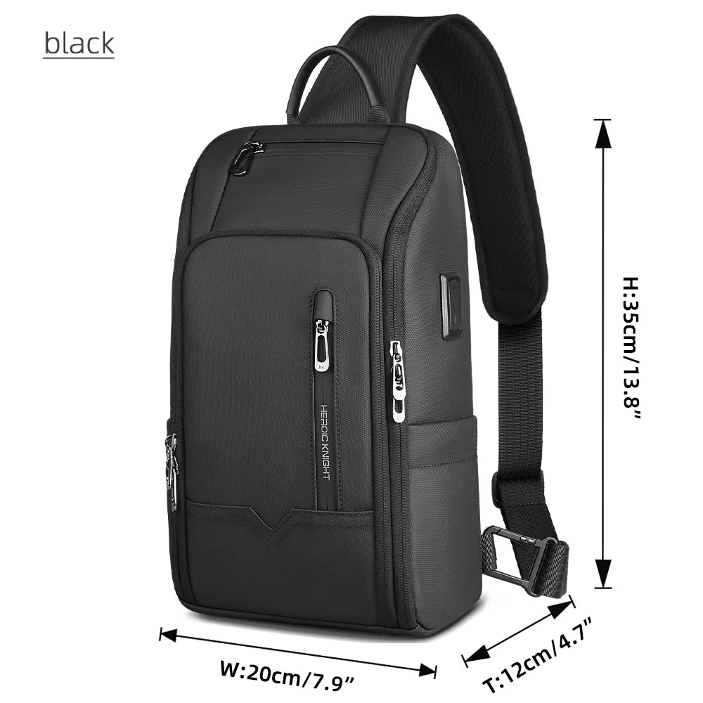 Anti-Theft Men's Chest Crossbody Bag | Sophisticated "High-Capacity Box" Silhouette | Waterproof Oxford Business Satchel | "Dignified" High-Performance USB Sling for Radiant Versatile Styling Luxegan