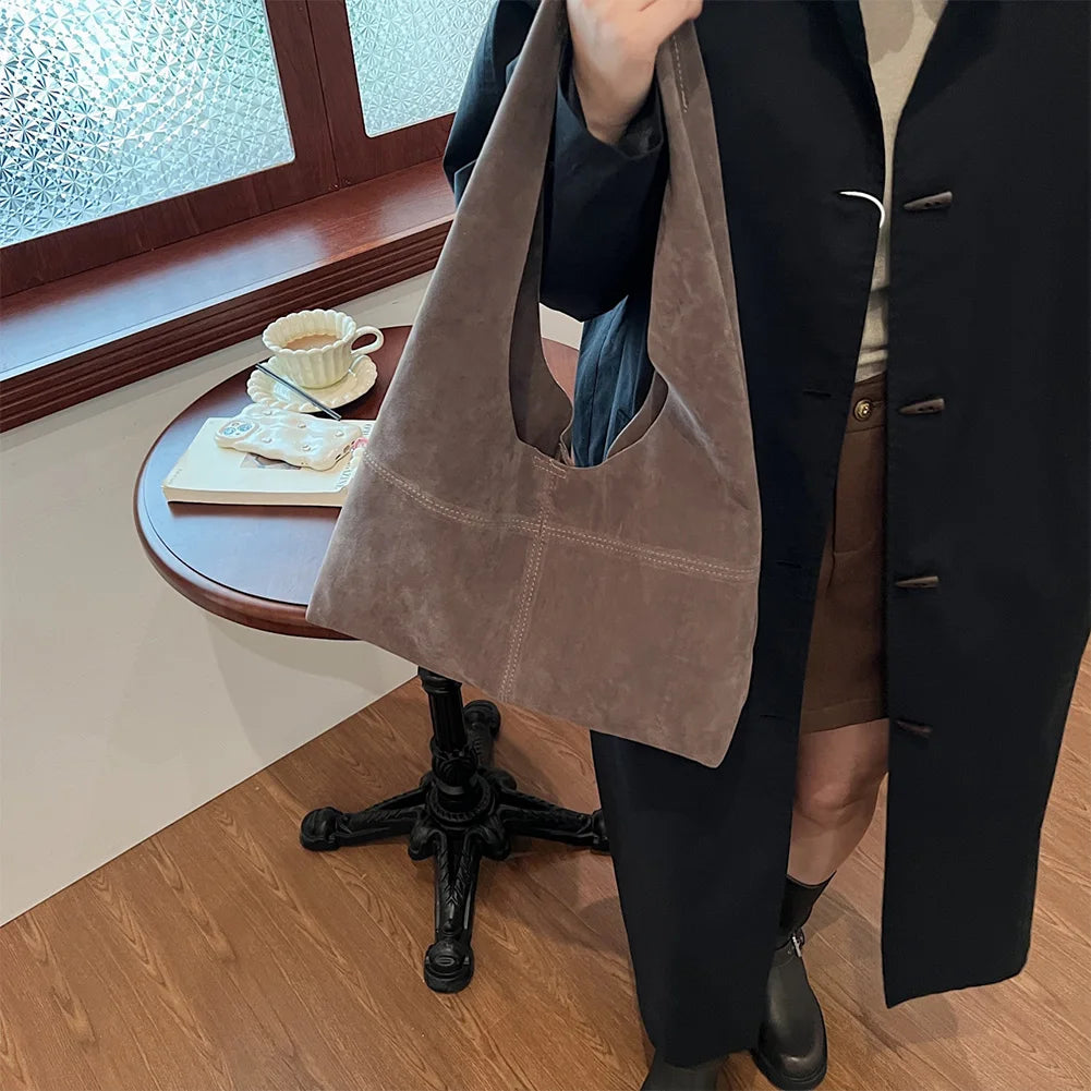 Women's Faux Suede Tote Bag | Vintage Large Capacity Shoulder & Underarm Handbag (Designer Style, Simple Commuting Bag) Luxegan