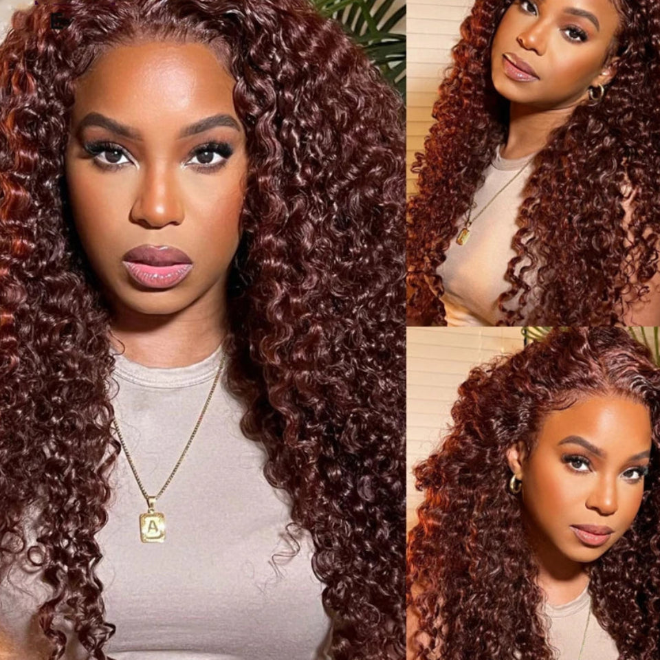 Auburn Brown Deep Wave Human Hair Blend Bundles | 10–30 Inch Luxegan