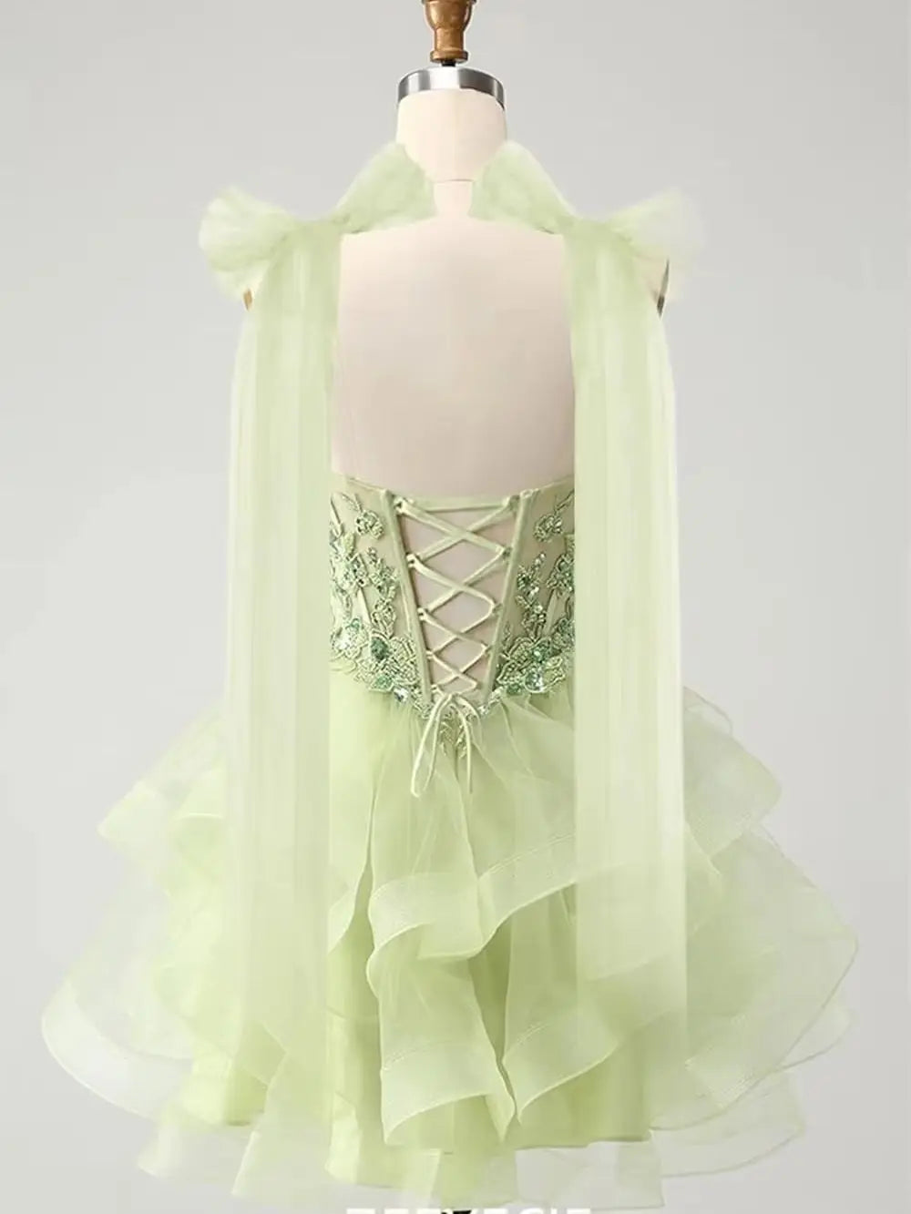 Tiered Tulle Homecoming Dresses Sparkly Lace Applique Bow Straps Short Prom Dress for Teens Cocktail Dress Graduation Dress
