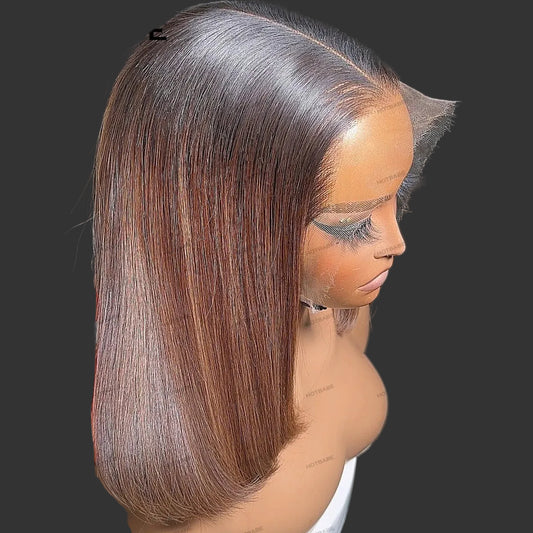 Ultra-High 450 Density Brown Straight Bob HD Lace Wig | Sophisticated 360 Full Lace & 13x6 Frontal | Elegant "Brazilian Remy" Silhouette | "Dignified" Pre-Plucked Wear-and-Go Human Hair for Radiant Versatile Styling Luxegan