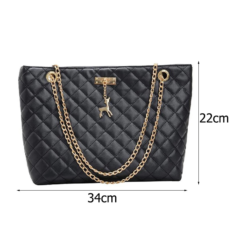 Classic Diamond Lattice Handbag | Fashion Women's Large Capacity Top-handle Bags & Pure Color Thin Chain Shoulder Crossbody Bag Luxegan