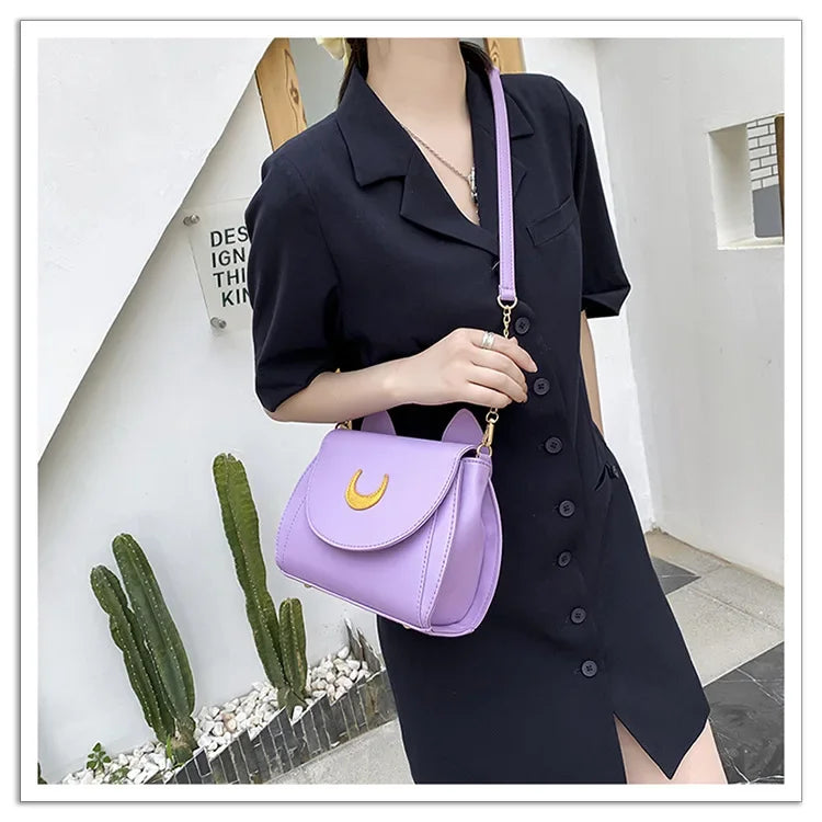 Sailor Moon Inspired Luna Cat Bag | Sophisticated PU Leather Square Shoulder Purse | Elegant Black Chain-Strap Messenger | "Dignified" Soft Crossbody for Versatile Fashion Styling Luxegan