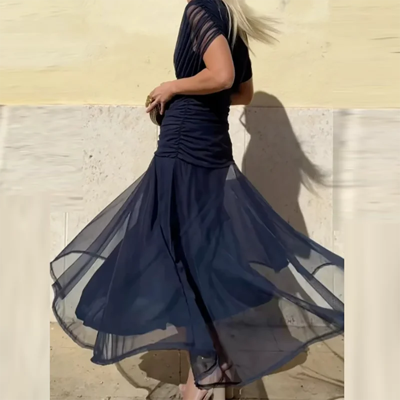 V-Neck Shawl Sleeve Pleated Maxi Dress | Floral Print Hollow Out High Waist Banquet Dress