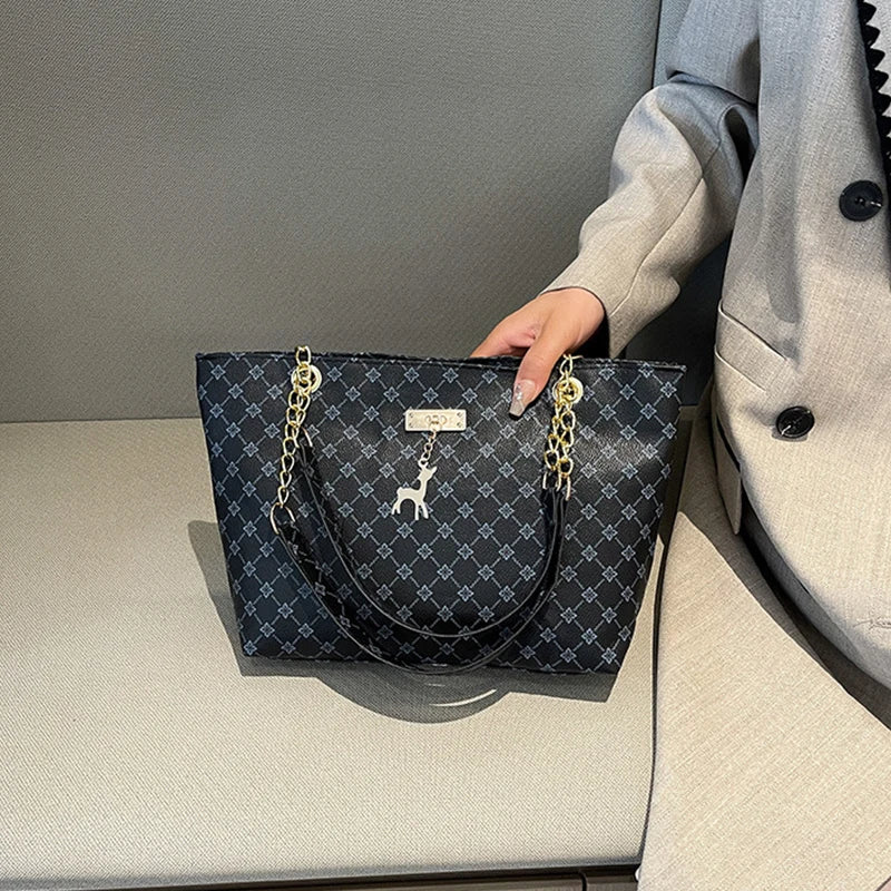 Leather Plaid Large Capacity Tote | Autumn/Winter Shoulder Bag Luxegan