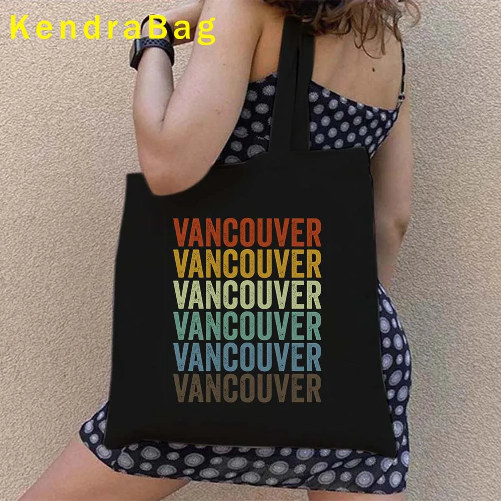 Canadian City Landscape Cotton Canvas Tote Bag | Happy Canada Day Tourist Gift | Reusable Eco-Friendly Shoulder Handbag (Women) Luxegan