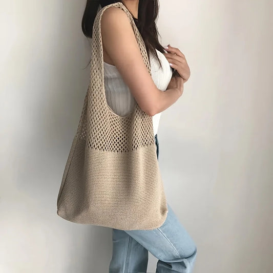Large Capacity Retro Hollow Crochet Bag | Spacious Interior for Daily Essentials & Ideal for Grocery Shopping or Travel Luxegan