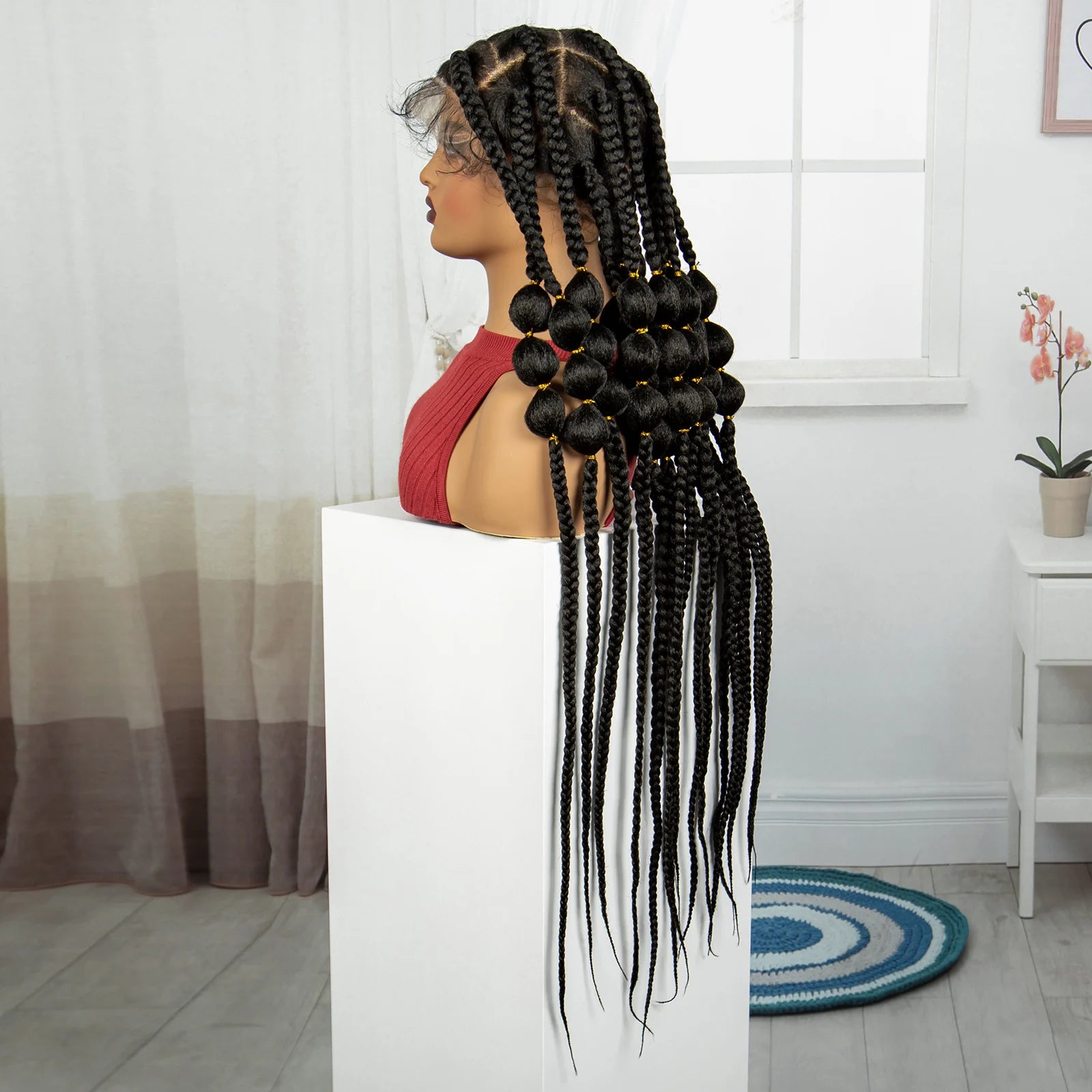 40" Knotless Bantu Braids Wig | Handmade Full Lace Frontal | Baby Hair Luxegan