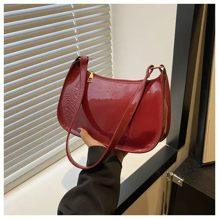 Soft Patent Leather Hobo Shoulder Bag | Korean Fashion Commuting Bag Luxegan