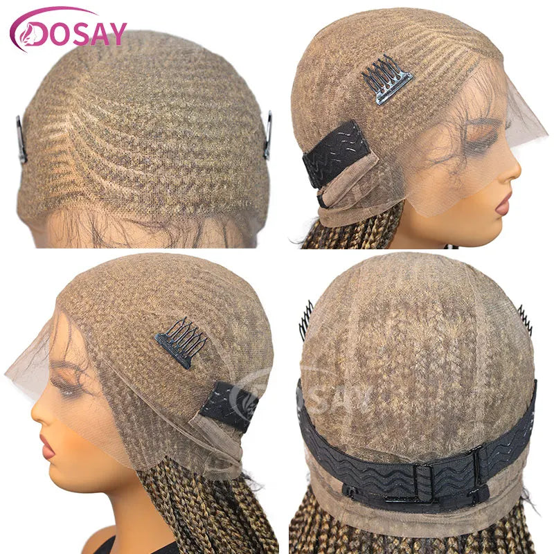 36" Full Lace Frontal Braids Wig Synthetic Side Part Knotless Cornrow Braided Lace Front Wig Twist Braided Faux Locs Braid Wigs Luxegan