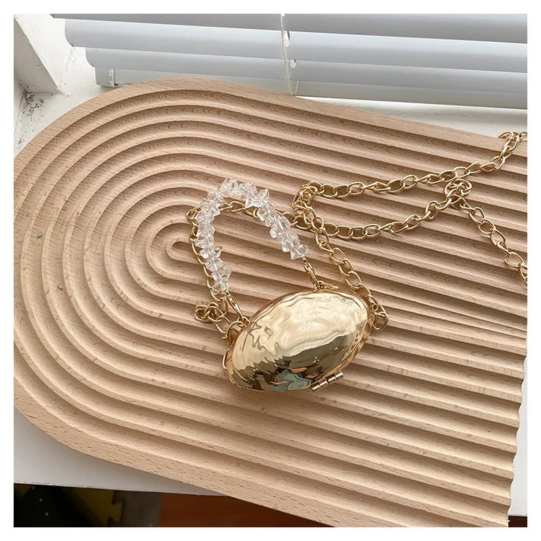 Mini Metallic Shell Bag | Designer Chain Crossbody Purse Luxegan