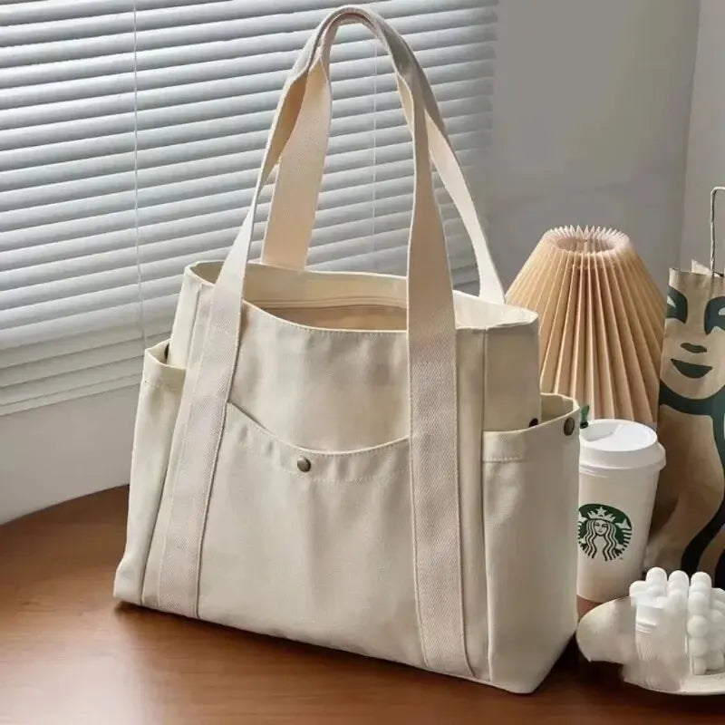 Large Capacity Canvas Tote | Multi-Pocket Shoulder Bag Luxegan